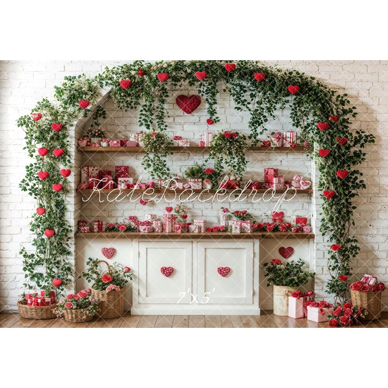 Kate Valentine's Day Floral Shelf Arch Backdrop Designed by Emetselch Microfiber (Printed) 7x5ft - small kids sitting / cake smash
