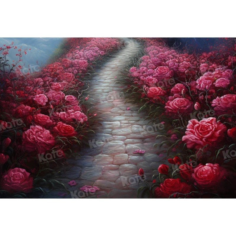 Kate A Path Covered With Red Roses Backdrop for Photography 7x5ft - small kids sitting / cake smash Microfiber (Printed)