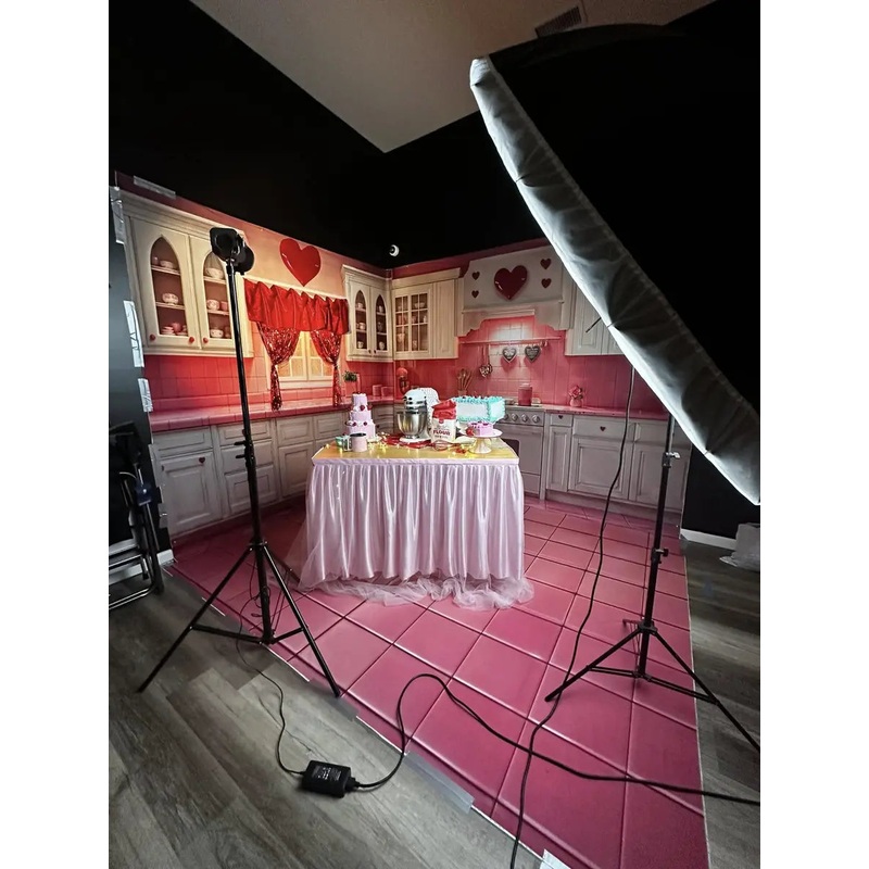 Kate Valentine Fashion Doll Pink Kitchen Backdrop Designed by Emetselch Microfiber (Printed) 7x5ft - small kids sitting / cake smash