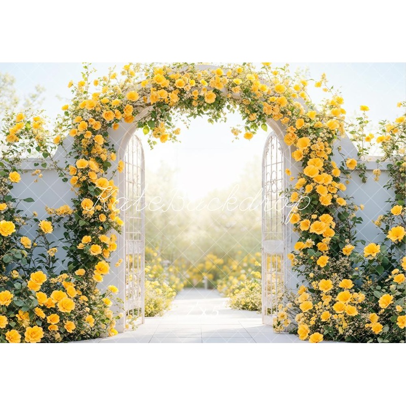 Kate Yellow Flower Arch Gate Backdrop Designed by Emetselch Microfiber (Printed) 7x5ft - small kids sitting / cake smash