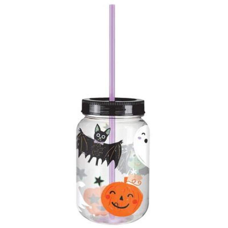Spooky Friends Plastic Mason Jar Cup with Straw, 18.6oz | 1 ct