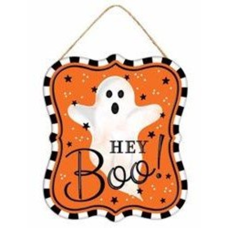 7" Metal Ghost Sign: Hey Boo