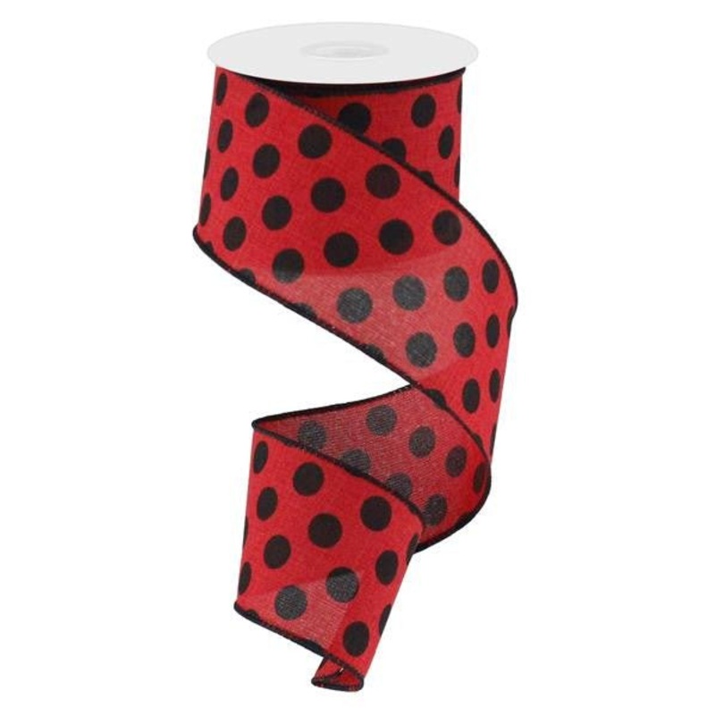 2.5" x 10yd Linen Polka Dot Ribbon: Red/Black