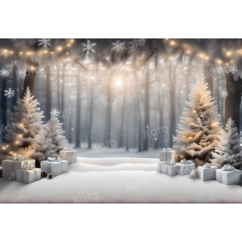 Kate Winter Christmas Outdoor Wonderland Tree Gifts Light Backdrop for Photography 7x5ft - small kids sitting / cake smash Microfiber (Printed)