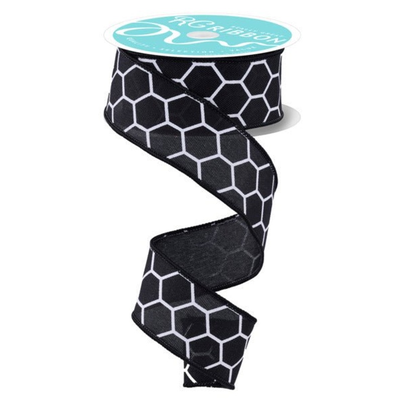 1.5" Black/White Honeycomb Ribbon - 10yds
