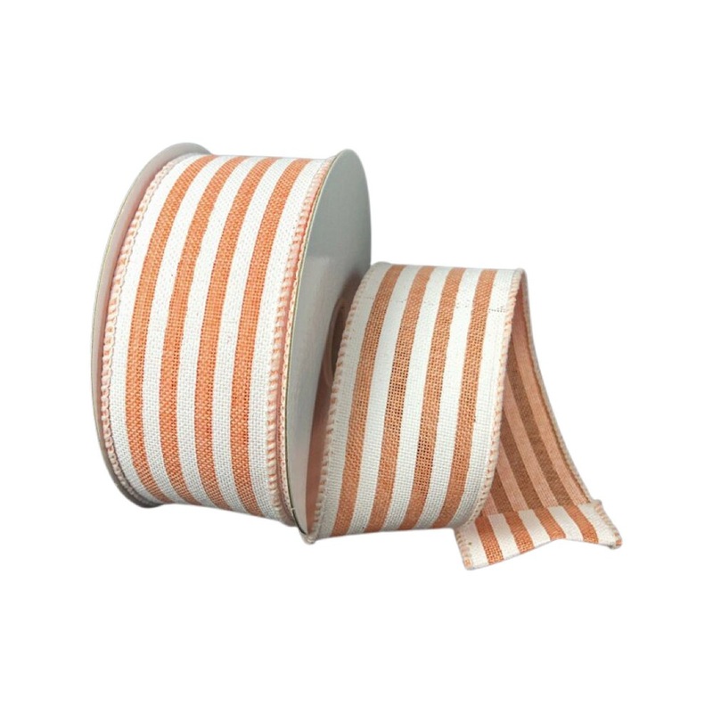 1.5" Peach/Wht Cabana Stripe Ribbon - 10yds