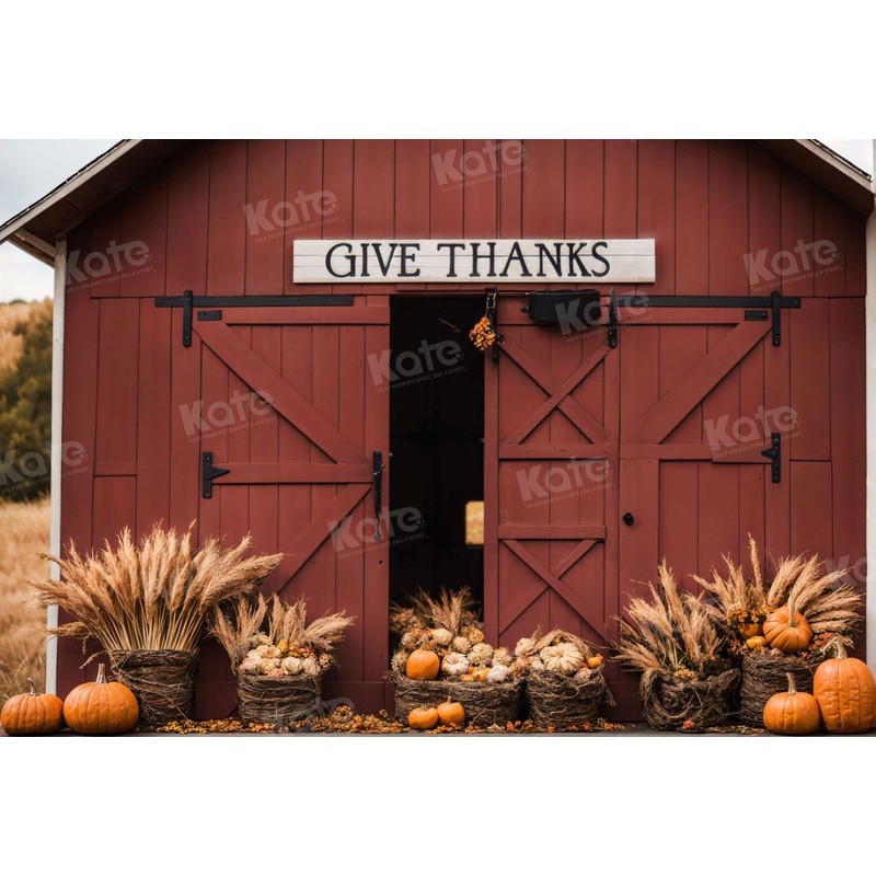 Kate Autumn Fall Thanksgiving Day Red Barn Backdrop for Photography 7x5ft - small kids sitting / cake smash Microfiber (Printed)