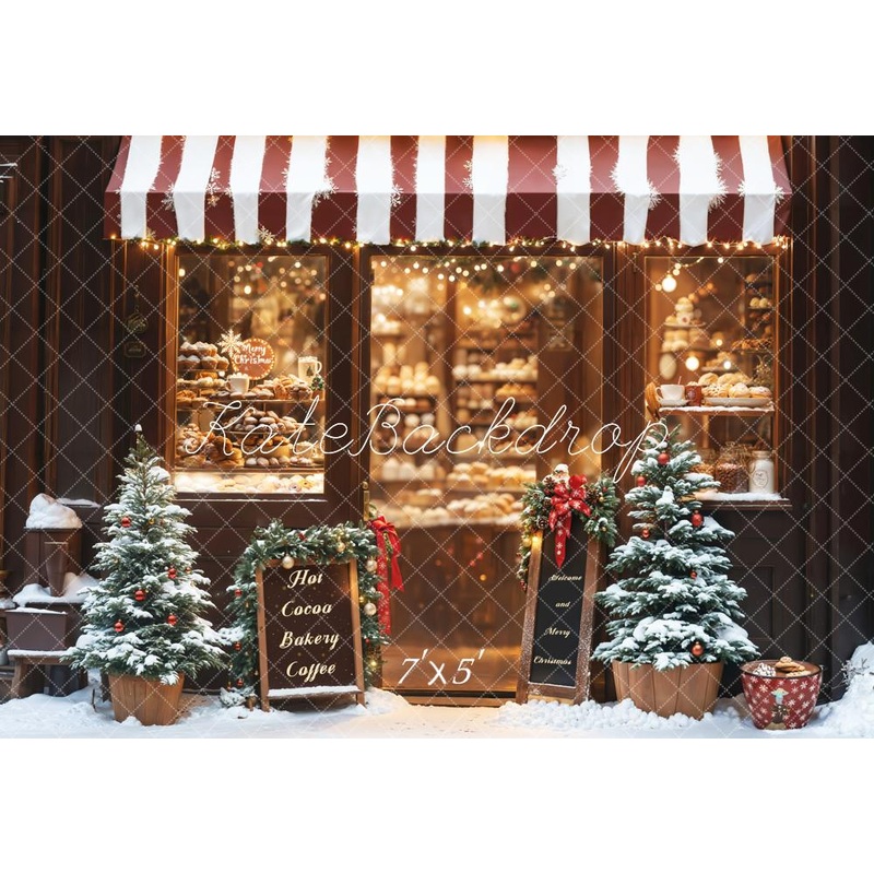 Kate Christmas Bakery Hot Cocoa Shop Backdrop Designed by Emetselch Microfiber (Printed) 7x5ft - small kids sitting / cake smash
