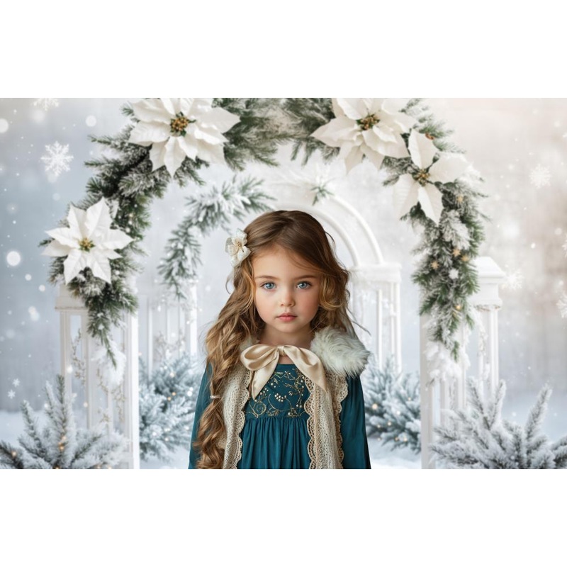 Kate Winter White Floral Arch Backdrop Designed by Emetselch Microfiber (Printed) 7x5ft - small kids sitting / cake smash