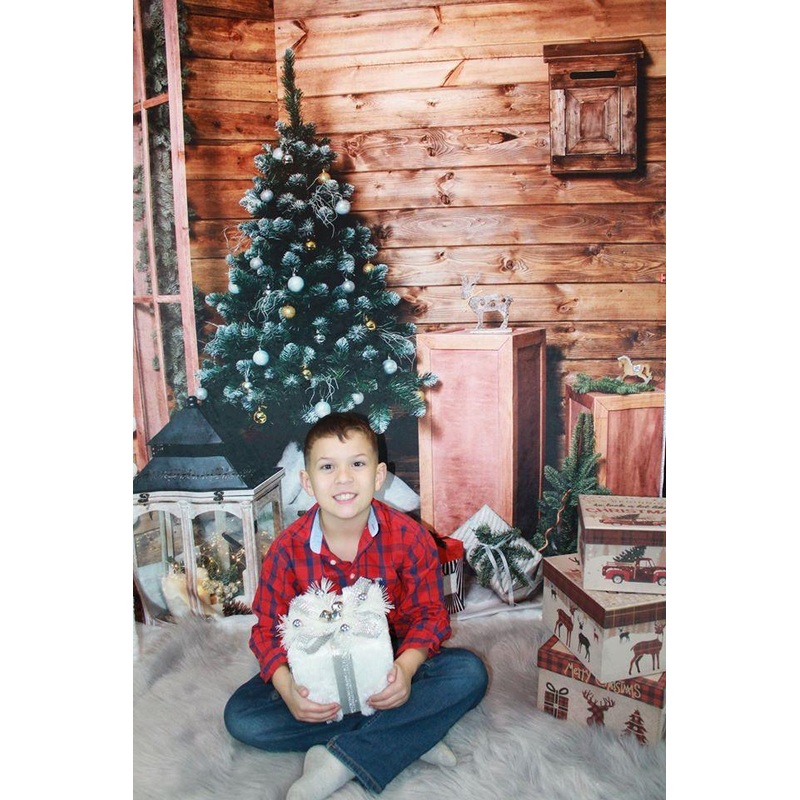 Kate Wood Wall And Christmas Tree With Decorations for Photography 3x5ft(1x1.5m) Microfiber (Printed)