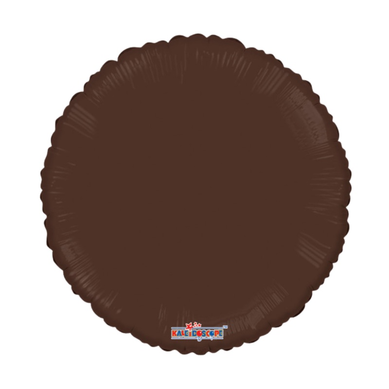 18" Chocolate Brown Round Foil Balloon Inflated with Helium and Ribbon
