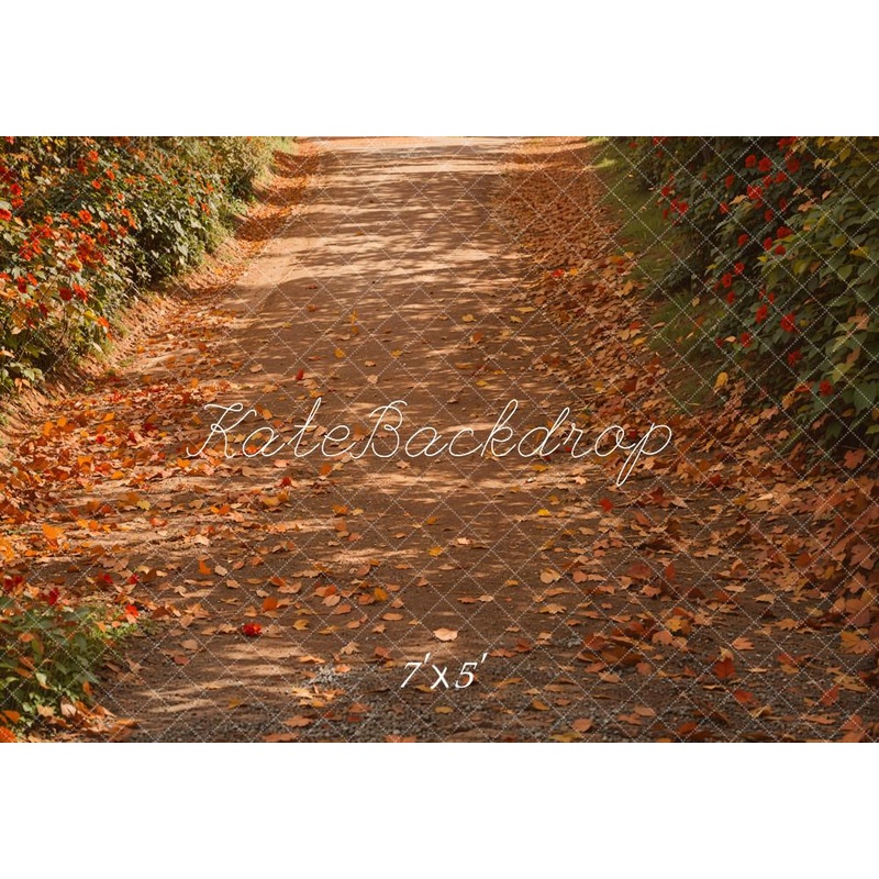 Kate Autumn Fallen Leaves Red Flower Path Floor Backdrop Designed by Kate Image 7x5ft(2.2x1.5m) Microfiber (Printed)
