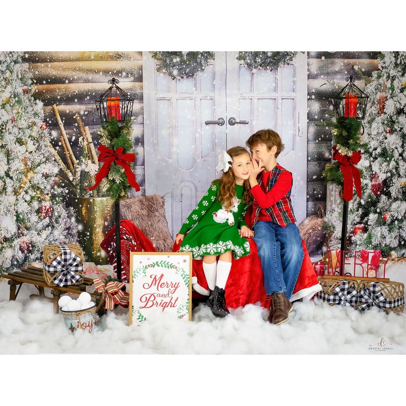 Kate Winter Christmas Snow Front Door Backdrop for Photography 7x5ft - small kids sitting / cake smash Microfiber (Printed)