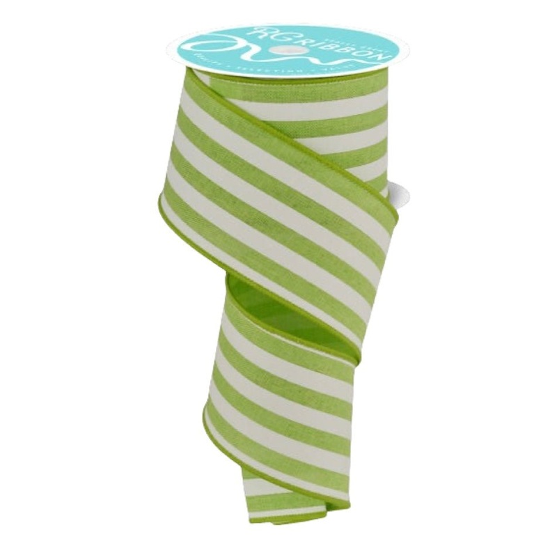 2.5" Vertical Stripe Ribbon: Bright Green/White