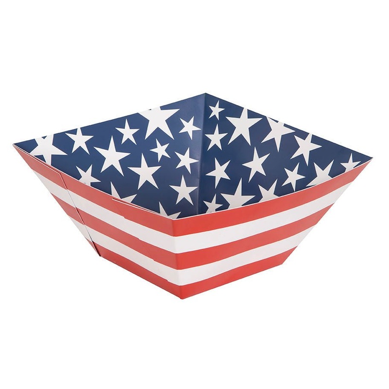 4th Of July Stars & Stripes Paper Square Snack Bowl 9.75" | 1ct