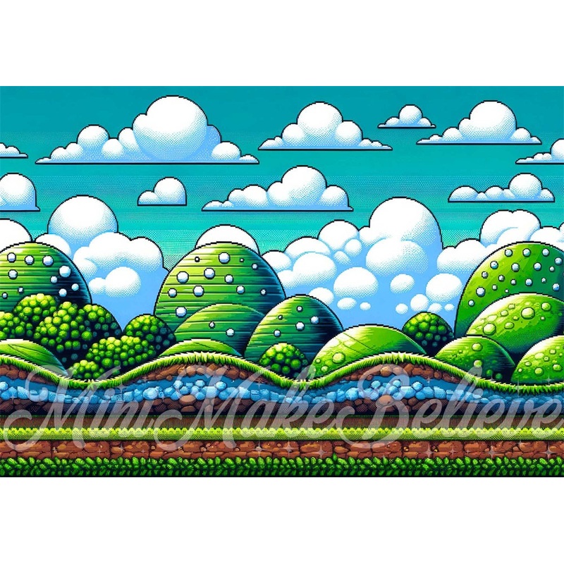 Kate 8 Bit Game Backdrop Designed by Mini MakeBelieve 7x5ft - small kids sitting / cake smash Microfiber (Printed)