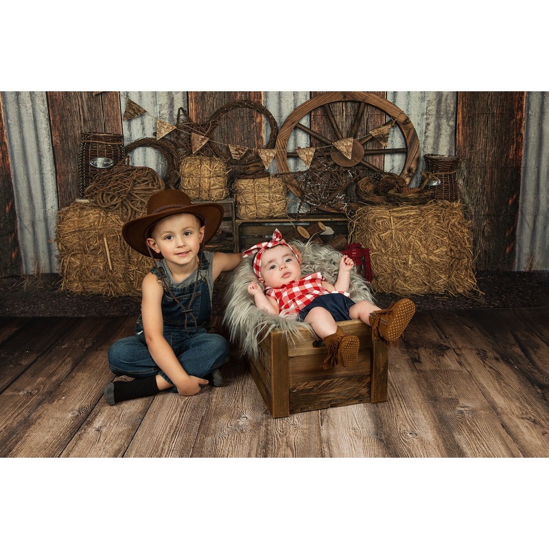 Kate Autumn Backdrop Wood Barn Wheel for Photography 5x3ft - newborns and babies Microfiber (Printed)