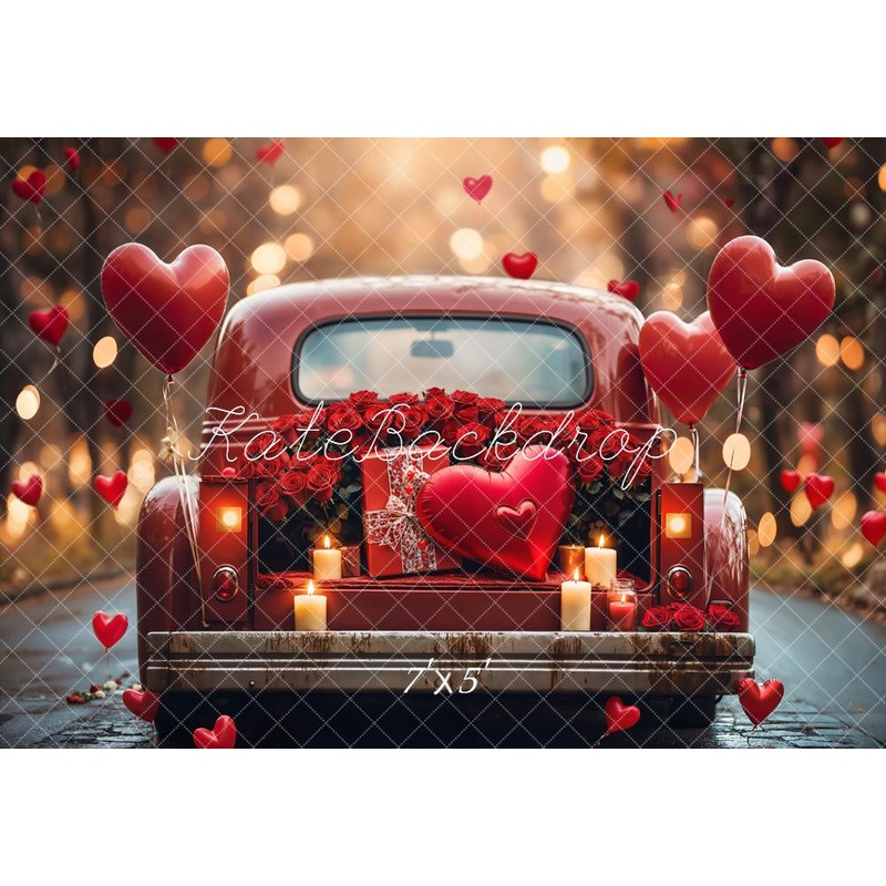 Kate Valentine's Day Car Heart Balloons Backdrop Designed by Emetselch Microfiber (Printed) 7x5ft - small kids sitting / cake smash
