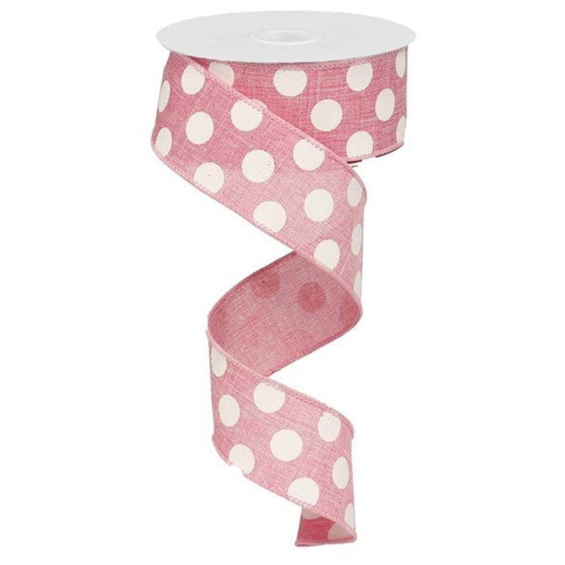 1.5" Linen Polka Dot Ribbon: Pink/White