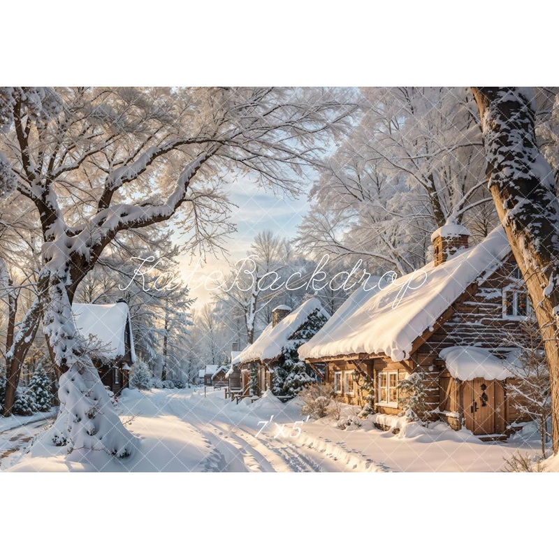 Kate Winter Snowy Village Trees Backdrop Designed by Emetselch Microfiber (Printed) 7x5ft - small kids sitting / cake smash