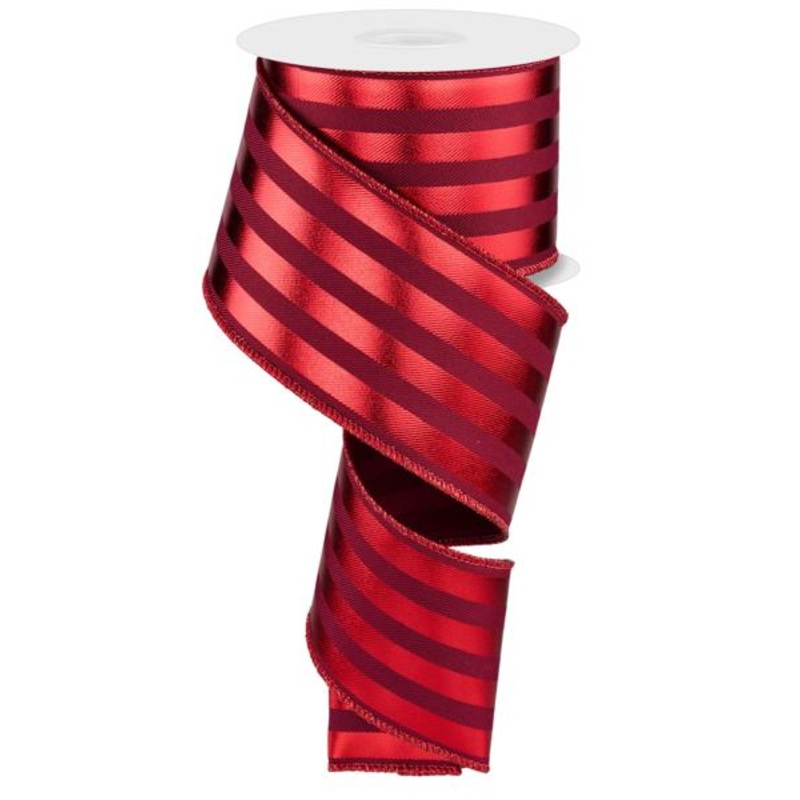 2.5" Vertical Metallic Stripe Ribbon: Wine/Red - 10yds