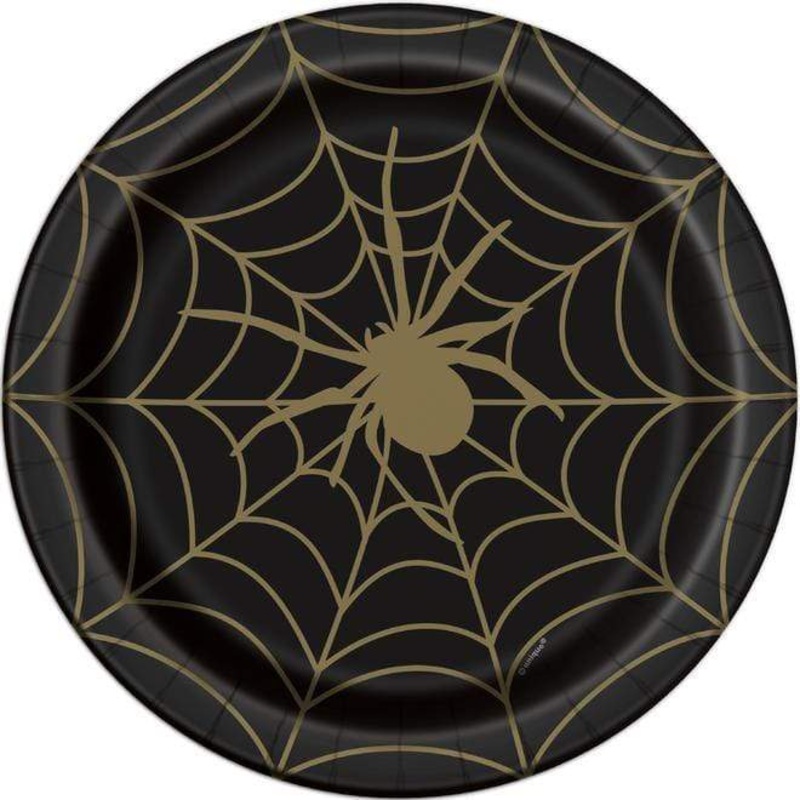 Halloween Black and Gold Spider Web Plates 9" | 8ct