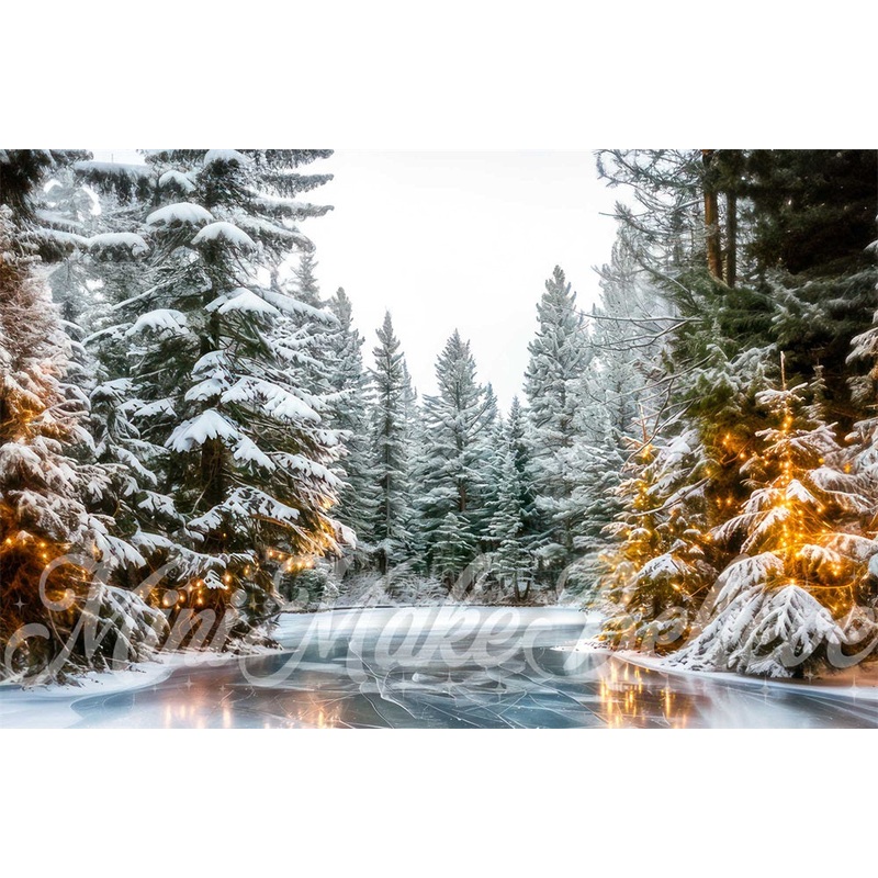 Kate Winter Forest Frozen Lake Backdrop Designed by Mini MakeBelieve 7x5ft - small kids sitting / cake smash Microfiber (Printed)