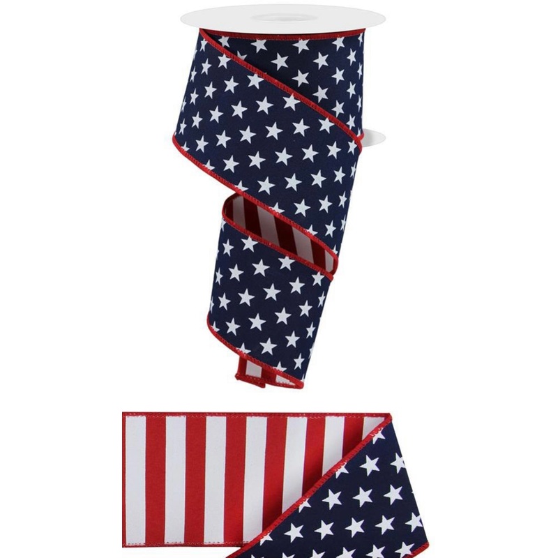 2.5" Stars/Stripes Fused Back Ribbon: Navy/Red/Wht - 10yds