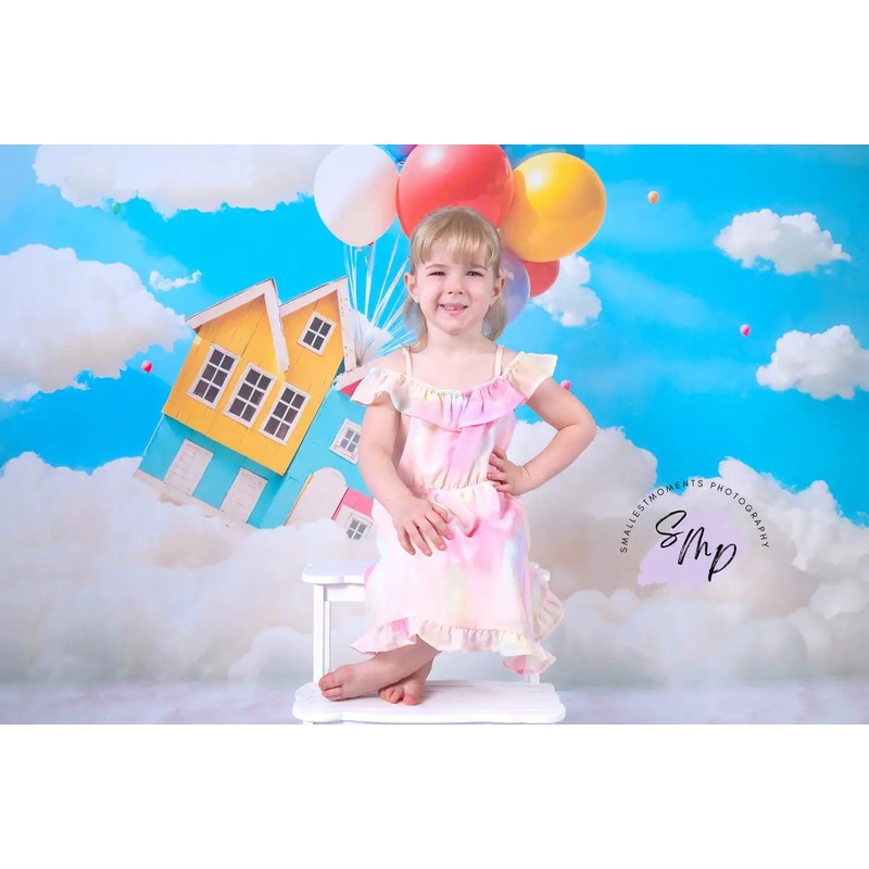 Kate Travel Fantasy Flying House Balloon Backdrop Designed by Emetselch Microfiber (Printed) 7x5ft - small kids sitting / cake smash