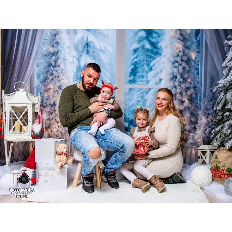 Kate Winter Christmas Tree Window Light Backdrop Designed by Emetselch Microfiber (Printed) 7x5ft - small kids sitting / cake smash