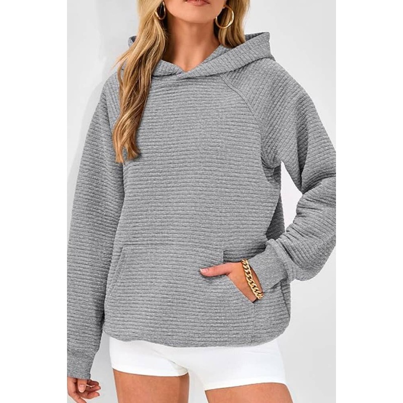 UNISHE - Solid Color Kangaroo Pockets Hooded Sweatshirt ZK2178 L Gray