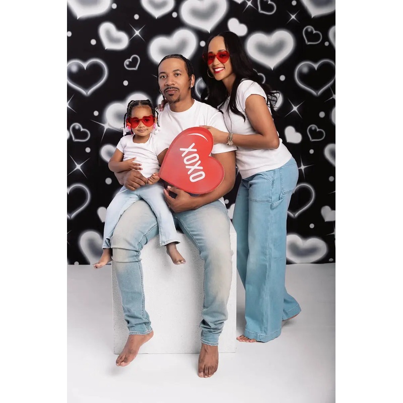 Kate 80 90's Black Valentine Backdrop Sweet Heart for Photography 3x5ft(1x1.5m) Microfiber (Printed)
