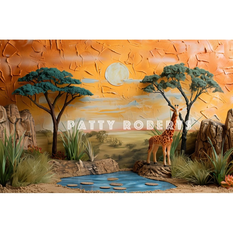 Kate Abstract Fine Art African Savanna Backdrop Designed by Patty Robert 7x5ft - small kids sitting / cake smash Microfiber (Printed)