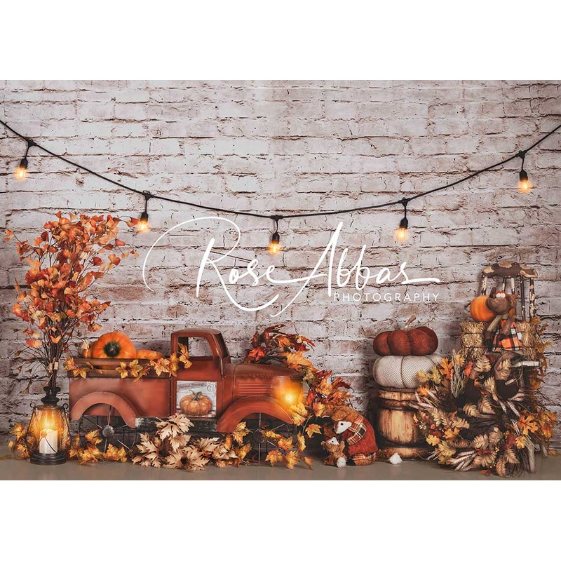 Kate Autumn Brick Wall Backdrop Truck Designed By Rose Abbas 5x3ft - newborns and babies Microfiber (Printed)