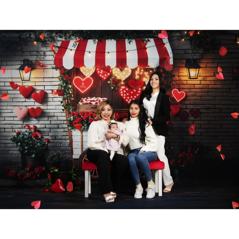 Kate Valentine's Day Romantic Heart Roses Cart Backdrop Designed by Emetselch Microfiber (Printed) 7x5ft - small kids sitting / cake smash