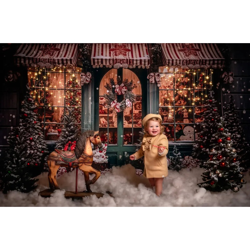 Kate Winter Snow Christmas Gift Store Backdrop for Photography Microfiber (Printed) 7x5ft - small kids sitting / cake smash
