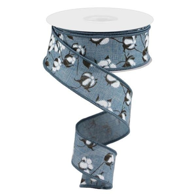 1.5" Cotton Pod Ribbon: Faded Denim - 10yds