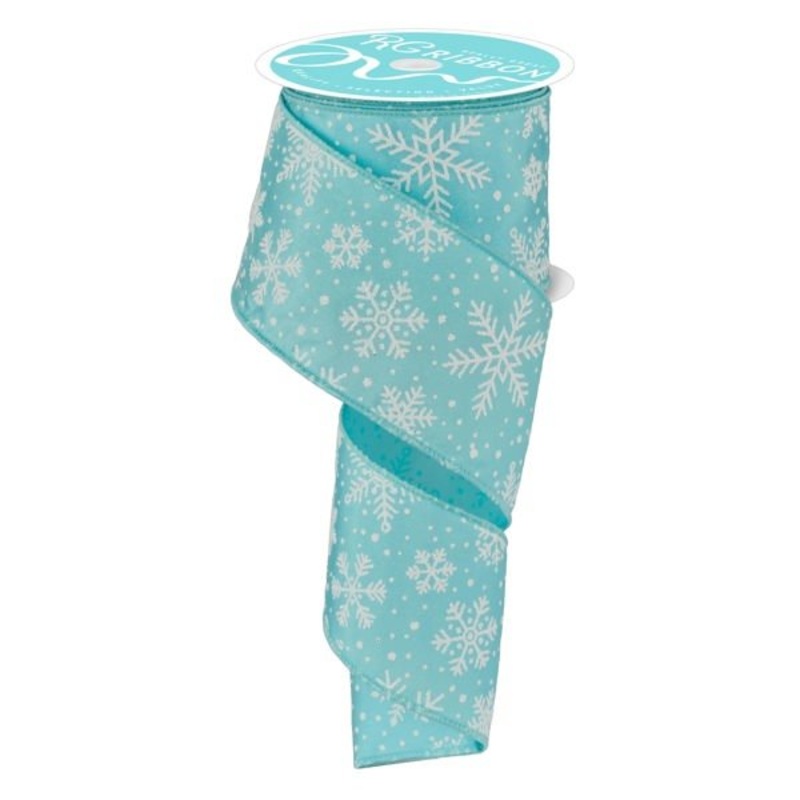 2.5" Snowflakes on Satin Ribbon: Ice Blue - 10yds