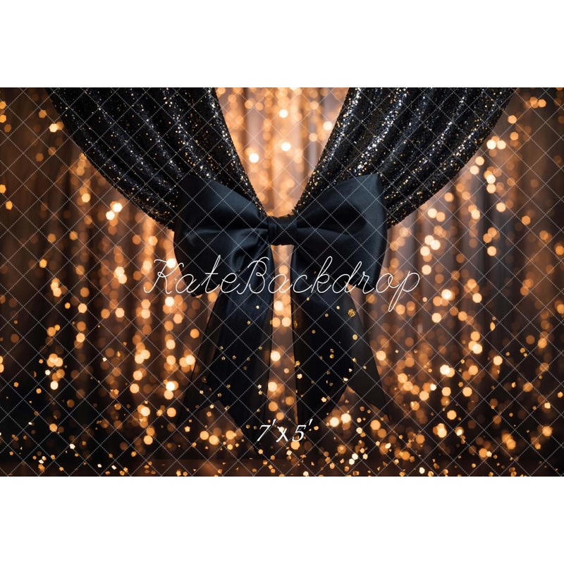Kate Bokeh Black Bow Glitter Drapes Backdrop Designed by Chain Photography Microfiber (Printed) 7x5ft - small kids sitting / cake smash