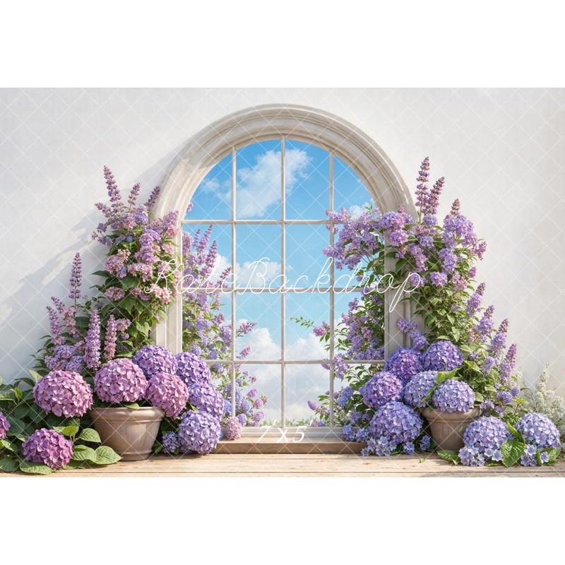 Kate Spring Purple Flower Arched Window Sky Backdrop Designed by Emetselch Microfiber (Printed) 7x5ft - small kids sitting / cake smash