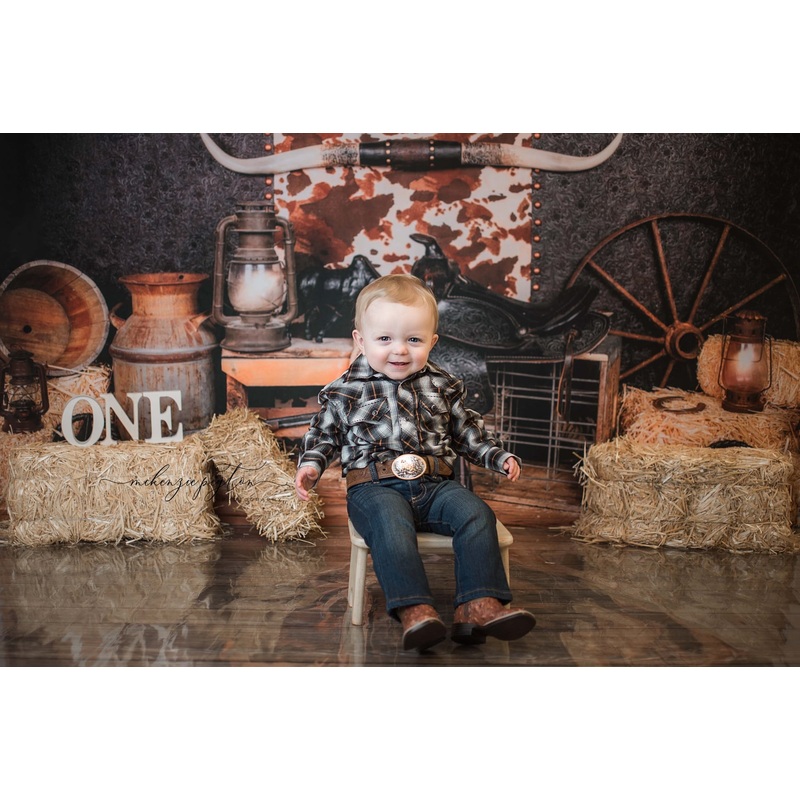 Kate Cake Smash Wild West Backdrop Designed by Arica Kirby Microfiber (Printed) 7x5ft - small kids sitting / cake smash