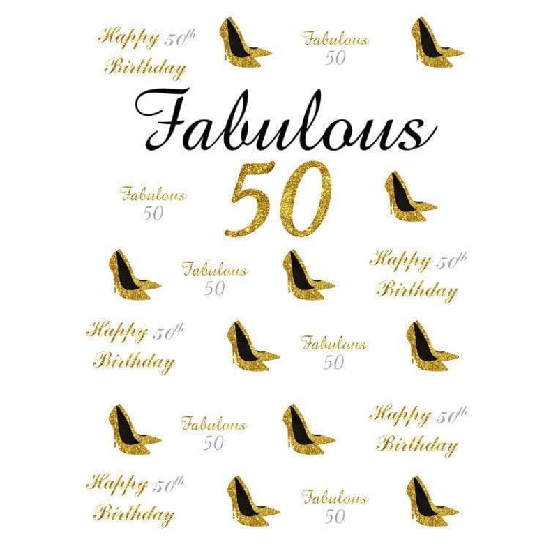 Kate 50th Birthday Gold Custom Step and Repeat Photo Backgrounds for Party 3x5ft(1x1.5m) Microfiber (Printed)