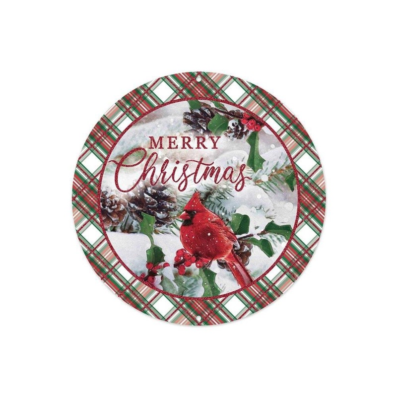 8" Metal Merry Christmas Cardinal Sign