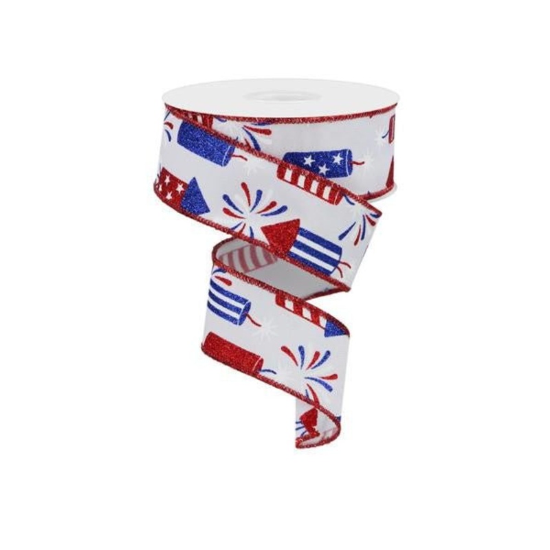 1.5" Glitter Fireworks Ribbon: White - 10yds