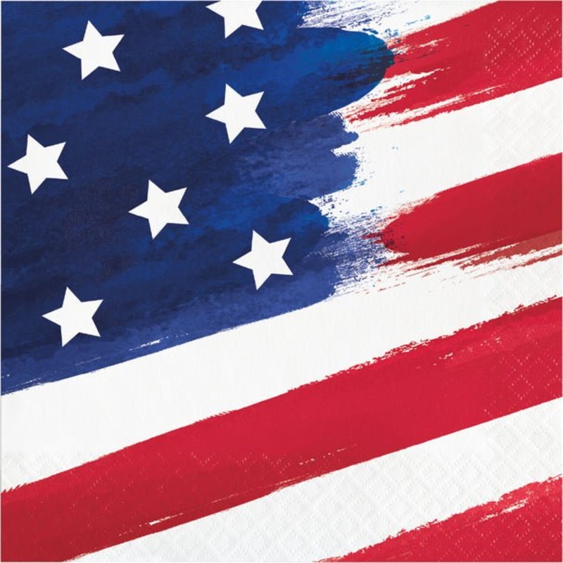 4th Of July Painterly Patriotic Lunch Napkins | 16ct