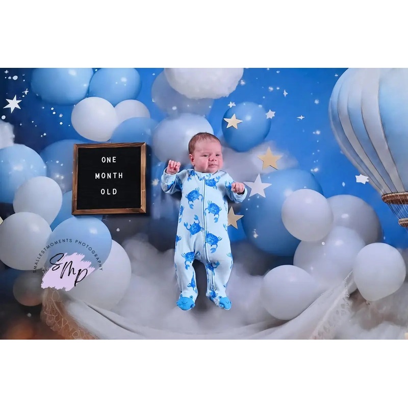 Kate Birthday Hot Air Balloon Cake Smash Backdrop Designed by Chain Photography Microfiber (Printed) 7x5ft - small kids sitting / cake smash
