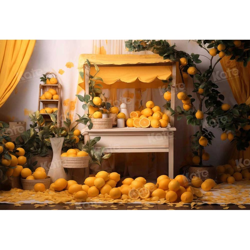 Kate Yellow Lemon Tree Room Backdrop Designed by Emetselch 7x5ft - small kids sitting / cake smash Microfiber (Printed)