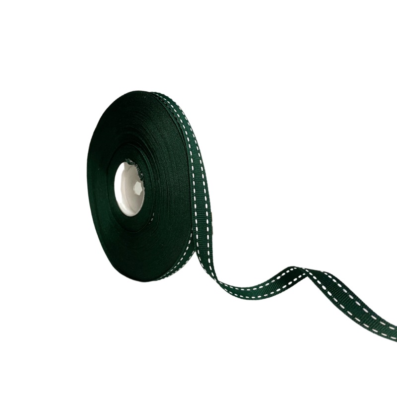 ALLURA STITCHED | BOTTLE GREEN WITH WHITE | 10MM | 25MTR