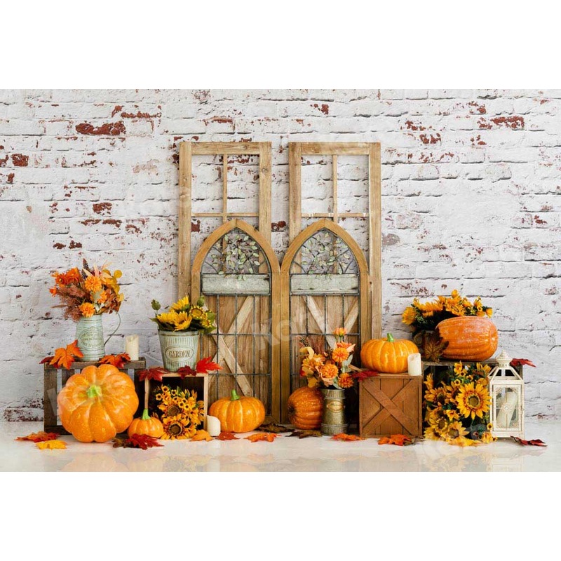 Kate Autumn Backdrop Sunflower Pumpkin Designed by Emetselch 5x3ft - newborns and babies Microfiber (Printed)