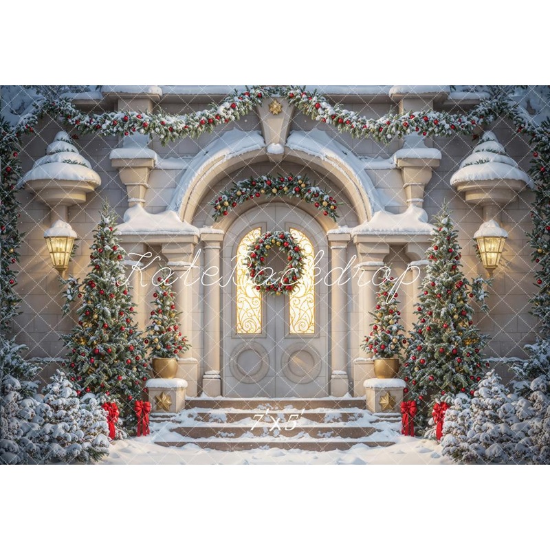 Kate Winter Christmas White Retro Castle Arch Door Backdrop Designed by Emetselch 7x5ft - small kids sitting / cake smash Microfiber (Printed)